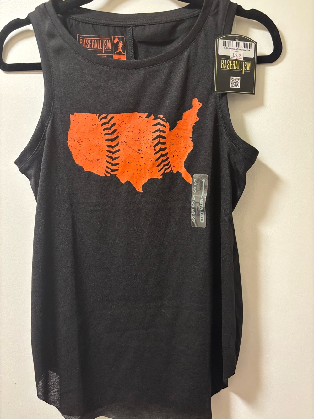 Baseballism Black Tank with Orange USA Baseball Graphic - small